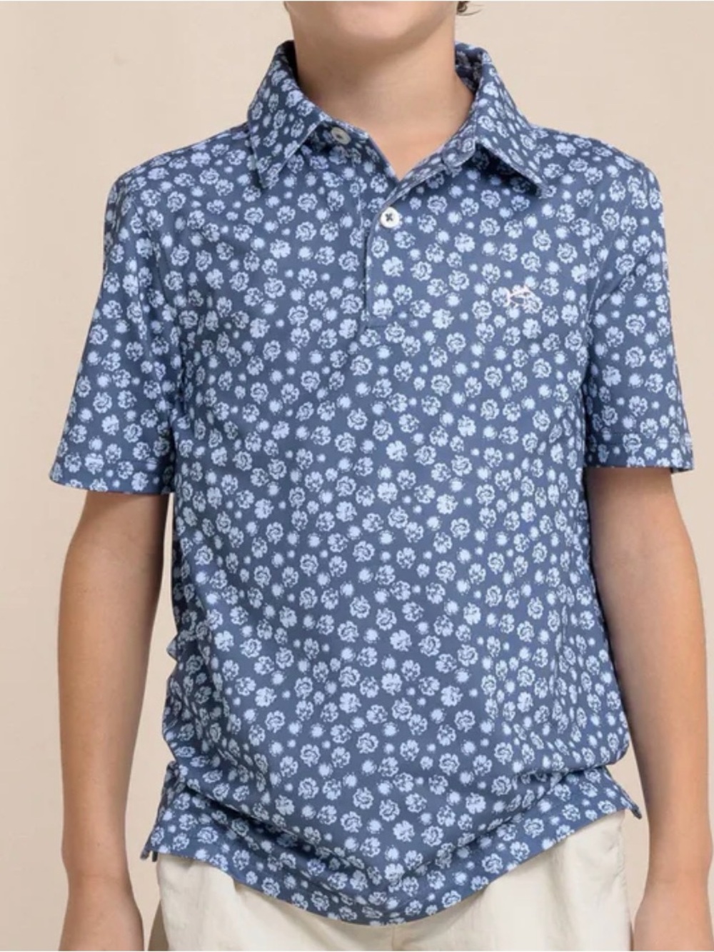 Boys Blue Floral Polo Shirt XL - Southern Tide